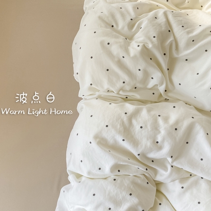 【提供买家秀】2025直播云感皱皱棉四件套水洗棉简约风小碎花被套床笠三件套-细节图 波点白