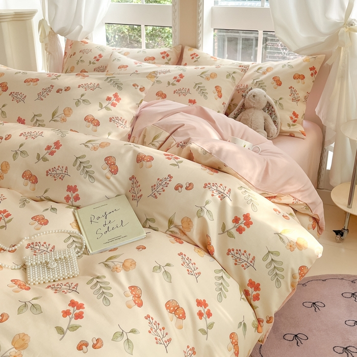 91家纺网 家纺一手货源 找家纺 仔仔熊 2025新款全棉印花四件套 春意盎然