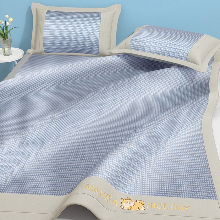 91家纺网 家纺一手货源 找家纺 绒艺席业 2025新款A类抗菌冰丝凉席系列-柯基款 蓝色