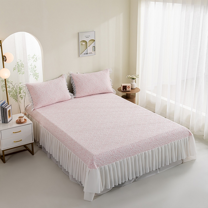 91家纺网 家纺一手货源 找家纺 鑫姿 2025新款5A抗菌凉席床裙款-雅致系列 雅致床裙款-冰粉