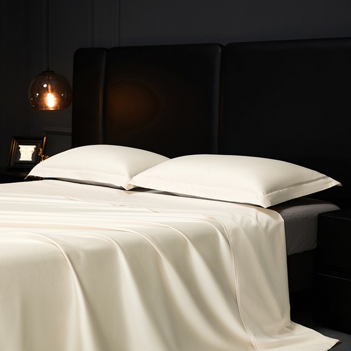 91家纺网 家纺一手货源 找家纺 秀色2025新款A类高端100s新疆长绒棉纯棉床单单件全棉单人贡缎加厚被单三件套 莫奈-皓月白