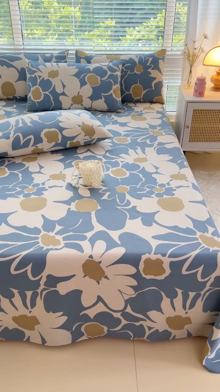 91家纺网 家纺一手货源 找家纺 仟网汇 2025新款老粗布床单粗布凉席老粗布单床单枕套单品 蓝色花海