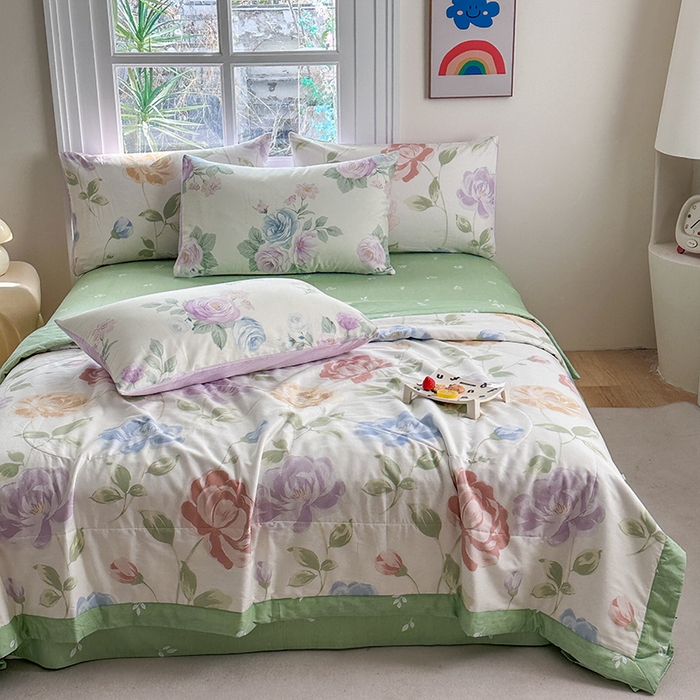 91家纺网 家纺一手货源 找家纺 瑜珠家纺 2025新款里外全棉棉花夏被 玫瑰清梦