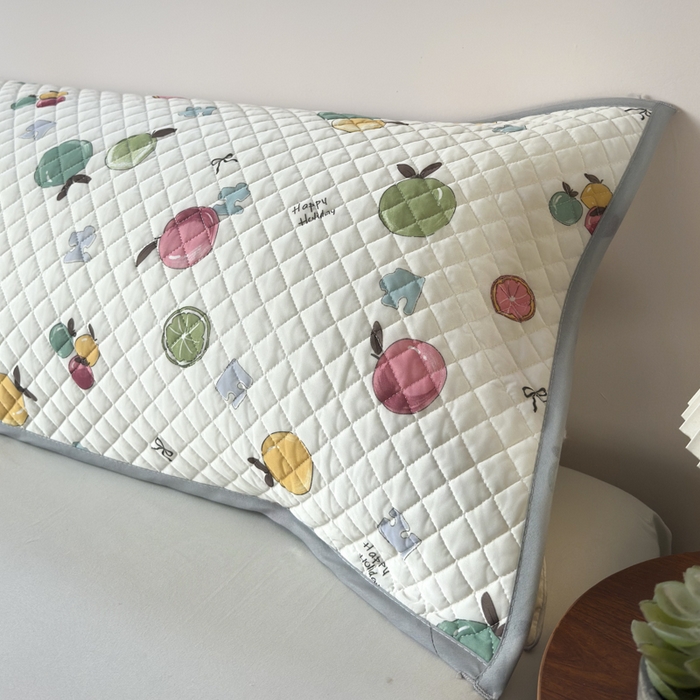 91家纺网 家纺一手货源 找家纺 爱港家纺 2025新款凉感丝双人长枕巾 夏季情侣枕头巾 绑带长枕巾 水果汇 150*48