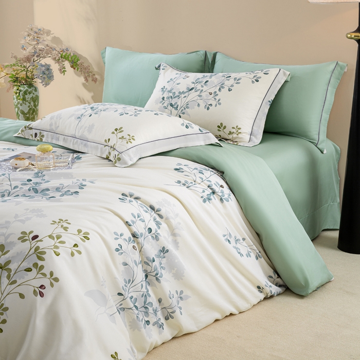 91家纺网 家纺一手货源 找家纺 帅露家纺 2025新款50S莱赛尔天丝印花四件套 娇花弄影