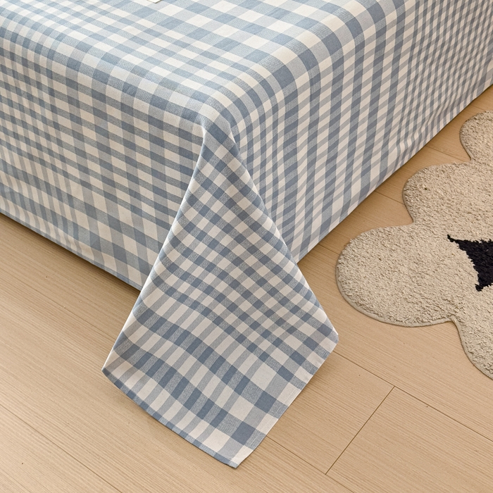 91家纺网 家纺一手货源 找家纺 仟网汇 2025新款活性印染无印纽扣原棉老粗布三件套 蓝白格