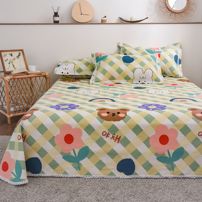 91家纺网 家纺一手货源 找家纺 仟网汇 2025全棉老粗布蕾丝花边三件套（无纺布手提包装） 彩虹熊