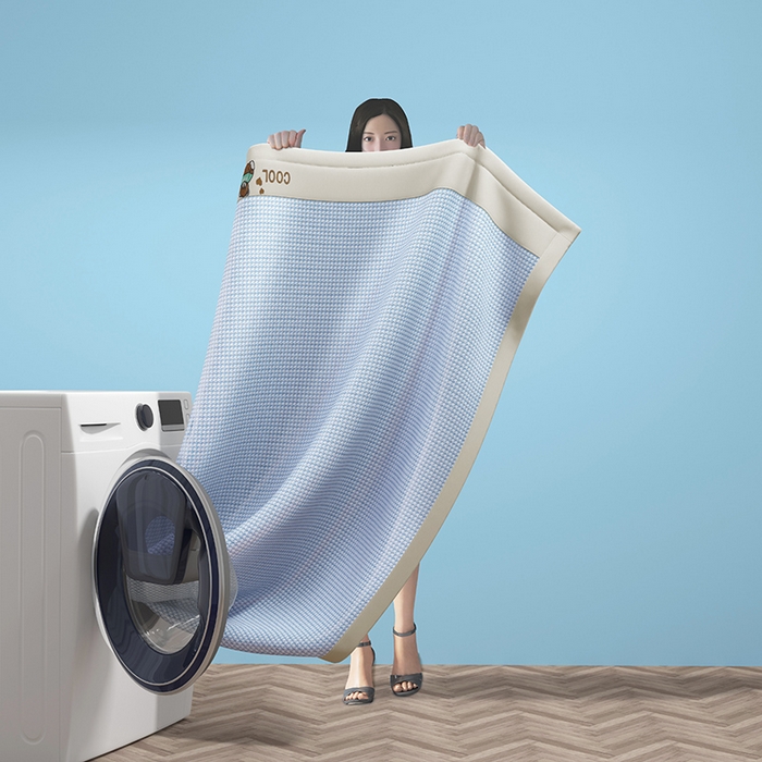 91家纺网 家纺一手货源 找家纺 绒艺席业 2025新款A类抗菌冰丝凉席系列-小冰熊款 冰熊-蓝