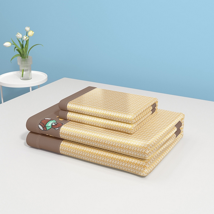 91家纺网 家纺一手货源 找家纺 绒艺席业 2025新款A类抗菌冰丝凉席系列-小冰熊款 冰熊-咖