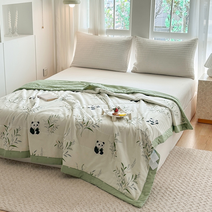 91家纺网 家纺一手货源 找家纺 瑜珠家纺 2025新款里外全棉棉花夏被 熊猫仔仔