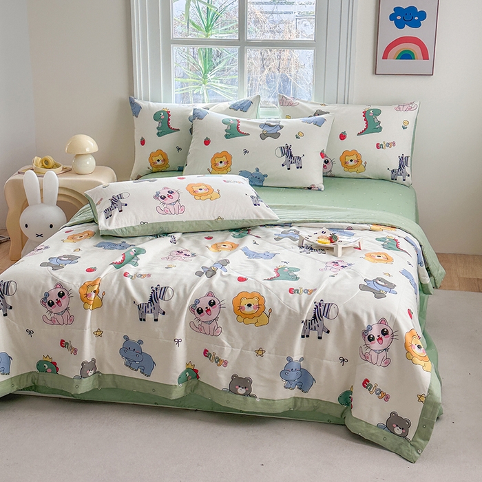 91家纺网 家纺一手货源 找家纺 瑜珠家纺 2025新款里外全棉棉花夏被 快乐卡通