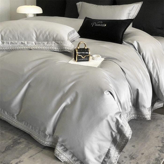 91家纺网 家纺一手货源 找家纺 保罗圣迪奥 2025新款50双股全棉长绒棉四件套-艾瑟琳系列 艾瑟琳-绅士灰