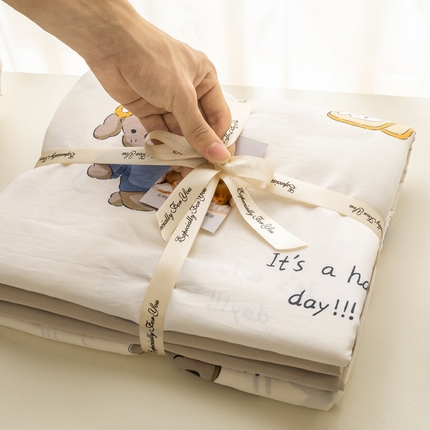 91家纺网 家纺一手货源 找家纺 （总）【提供买家秀】2025直播云感皱皱棉四件套水洗棉简约风小碎花被套床笠三件套-叠拍图