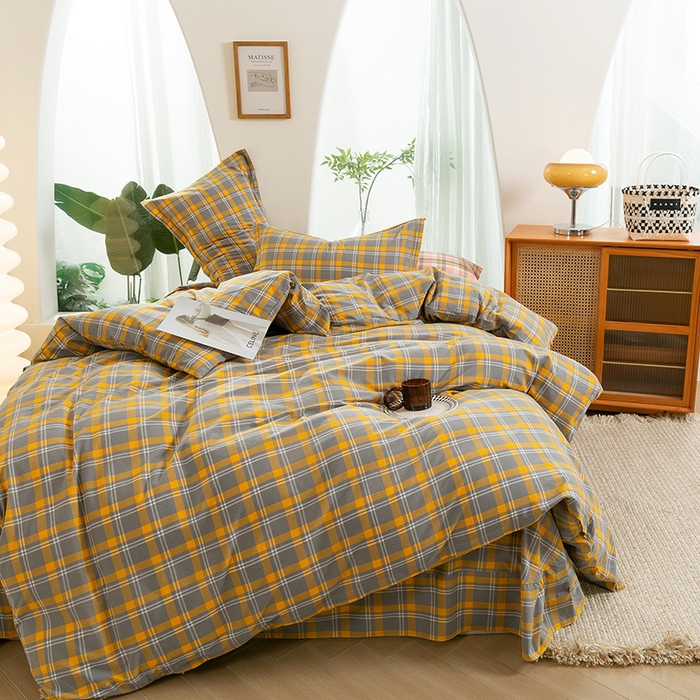 91家纺网 家纺一手货源 找家纺 喜四方 2025新款全棉色织水洗棉四件套 夏威夷（ 黄）