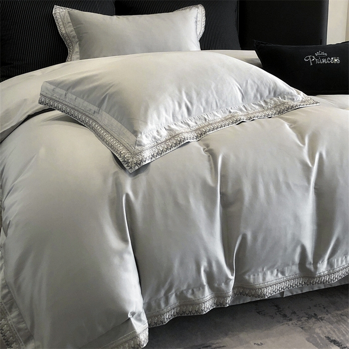 91家纺网 家纺一手货源 找家纺 保罗圣迪奥 2025新款50双股全棉长绒棉四件套-艾瑟琳系列 艾瑟琳-绅士灰