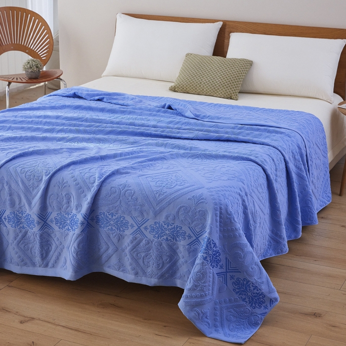 91家纺网 家纺一手货源 找家纺 爱港家纺 2025新款上海专版老式怀旧全棉A类纱布毛巾被 古韵-蓝