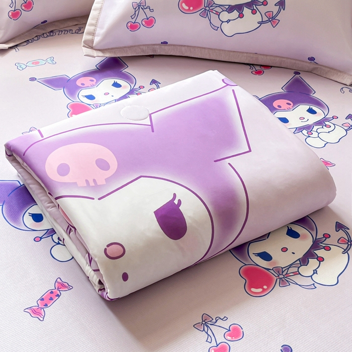 91家纺网 家纺一手货源 找家纺 博雅 2025新款 三丽鸥凉感丝夏被冰丝凉席组合四件套 气球库洛米