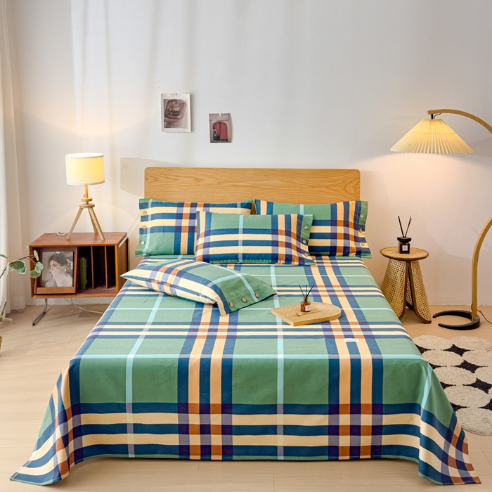 91家纺网 家纺一手货源 找家纺 仟网汇 2025新款活性印染无印纽扣原棉老粗布三件套 立体绿