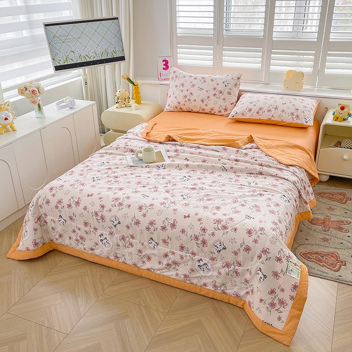 91家纺网 家纺一手货源 找家纺 思雅庭 2025新款里外全棉夏被新疆棉花夏凉被空调被 喵喵心情