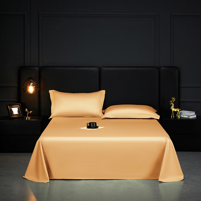 91家纺网 家纺一手货源 找家纺 秀色2025新款A类高端100s新疆长绒棉纯棉床单单件全棉单人贡缎加厚被单三件套 莫奈-南瓜橘