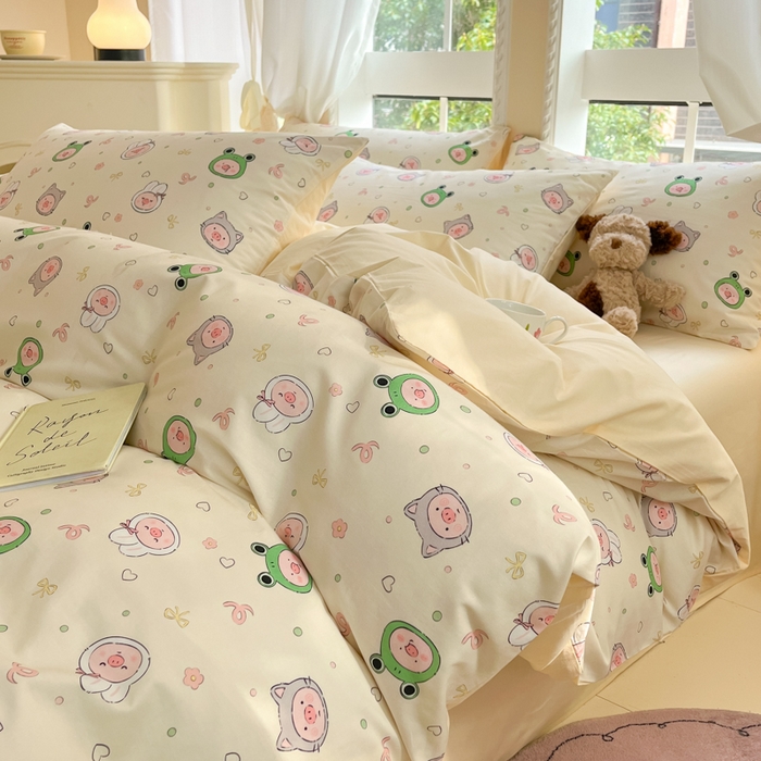 91家纺网 家纺一手货源 找家纺 仔仔熊 2025新款全棉印花系列被套 粉红小猪