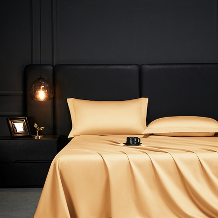 91家纺网 家纺一手货源 找家纺 秀色2025新款A类高端100s新疆长绒棉纯棉床单单件全棉单人贡缎加厚被单三件套 莫奈-南瓜橘