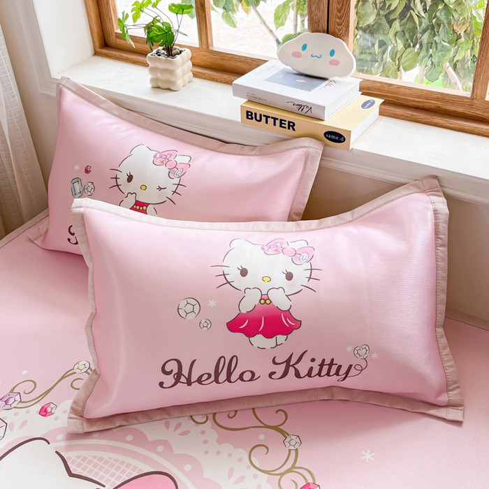 91家纺网 家纺一手货源 找家纺 博雅 2025新款 三丽鸥凉感丝夏被冰丝凉席组合四件套 花花KT