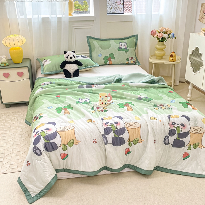 91家纺网 家纺一手货源 找家纺 顺顺家纺 2025新款凉感丝印花夏被空调被 萌宝熊猫