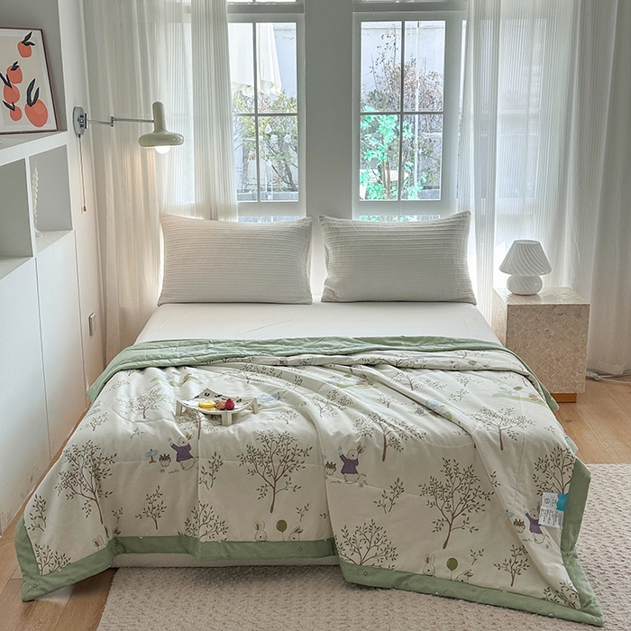 91家纺网 家纺一手货源 找家纺 瑜珠家纺 2025新款里外全棉棉花夏被 丛林兔