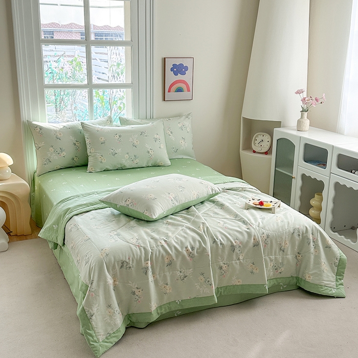 91家纺网 家纺一手货源 找家纺 瑜珠家纺 2025新款里外全棉棉花夏被 千羽花信