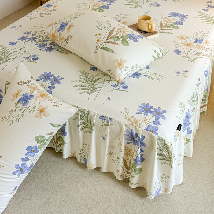 91家纺网 家纺一手货源 找家纺 布柔 2025新款100%全棉纯棉老粗布绣花印花凉席单品床裙 兰花