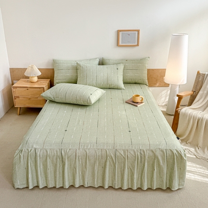 91家纺网 家纺一手货源 找家纺 布柔 2025新款100%全棉纯棉老粗布绣花印花凉席单品床裙 米多绿