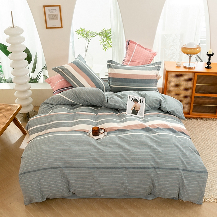 91家纺网 家纺一手货源 找家纺 喜四方 2025新款全棉色织水洗棉四件套 格林（灰）