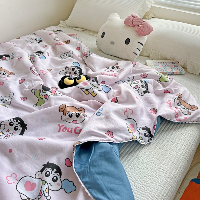 91家纺网 家纺一手货源 找家纺 妖妖家纺 2025新款超柔双层纱糯糯针织棉夏凉被 开心小新