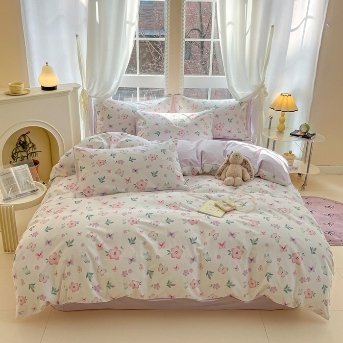 91家纺网 家纺一手货源 找家纺 仔仔熊 2025新款全棉印花系列被套 水彩蝴蝶花