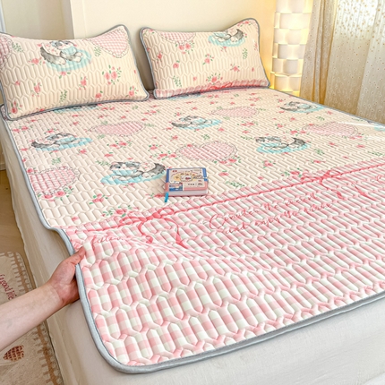 柒月家居 2025新款小清新乳胶凉席 碎花小猫