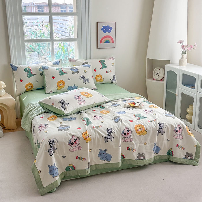 91家纺网 家纺一手货源 找家纺 瑜珠家纺 2025新款里外全棉棉花夏被 快乐卡通