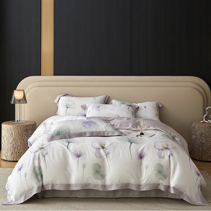 薏思家纺 2025新款50支莱赛尔天丝数码印花夏被+四件套（礼盒包装） 花想容
