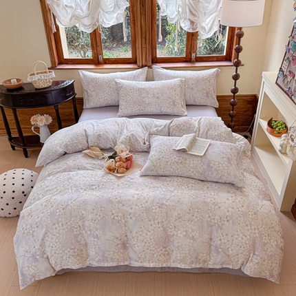 雪夫人 2025新款A类全棉有氧双层纱四件套 粉棠