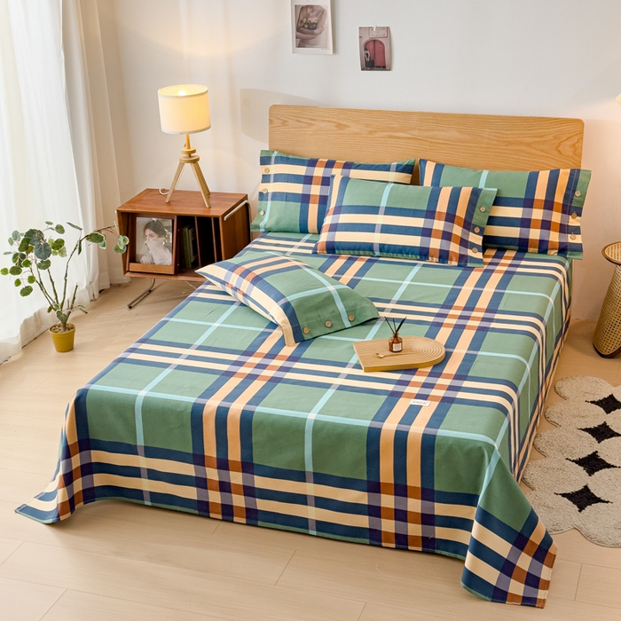 91家纺网 家纺一手货源 找家纺 仟网汇 2025新款活性印染无印纽扣原棉老粗布三件套 立体绿