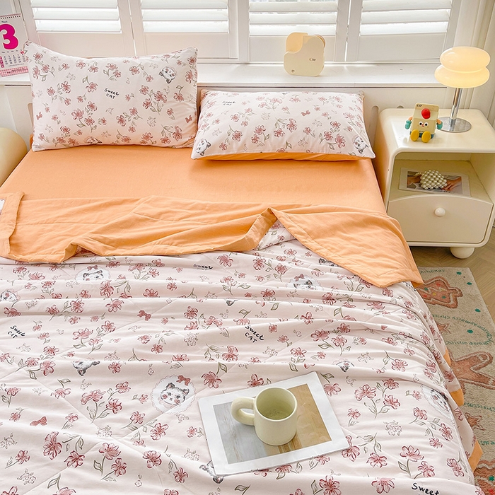 91家纺网 家纺一手货源 找家纺 思雅庭 2025新款里外全棉夏被新疆棉花夏凉被空调被 喵喵心情