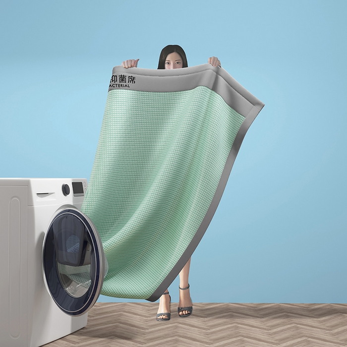 91家纺网 家纺一手货源 找家纺 绒艺席业 2025新款A类抗菌冰丝凉席系列-冰感抑菌席 绿色