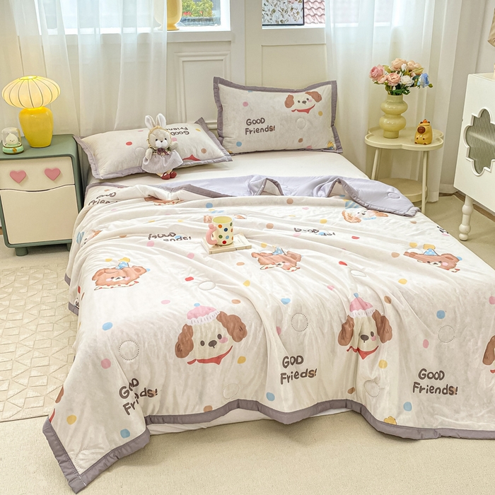 91家纺网 家纺一手货源 找家纺 顺顺家纺 2025新款凉感丝印花夏被空调被 夏日童趣