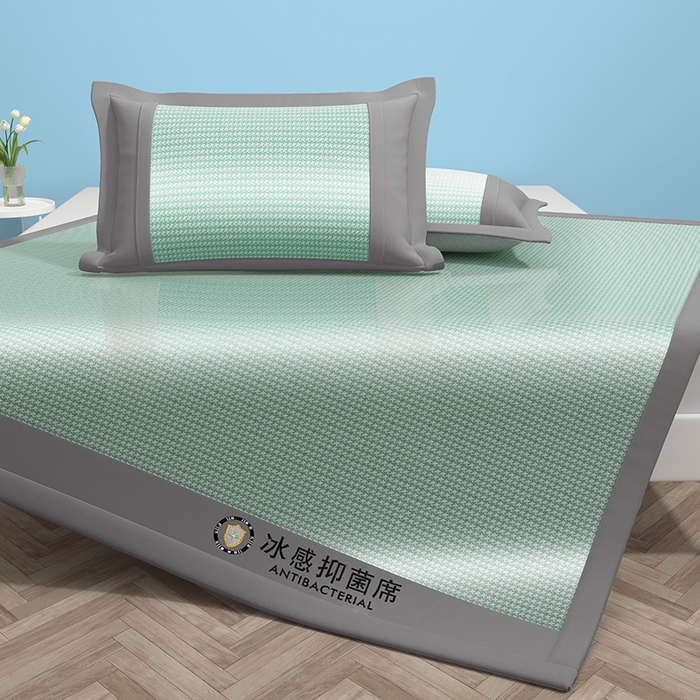 91家纺网 家纺一手货源 找家纺 绒艺席业 2025新款A类抗菌冰丝凉席系列-冰感抑菌席 绿色
