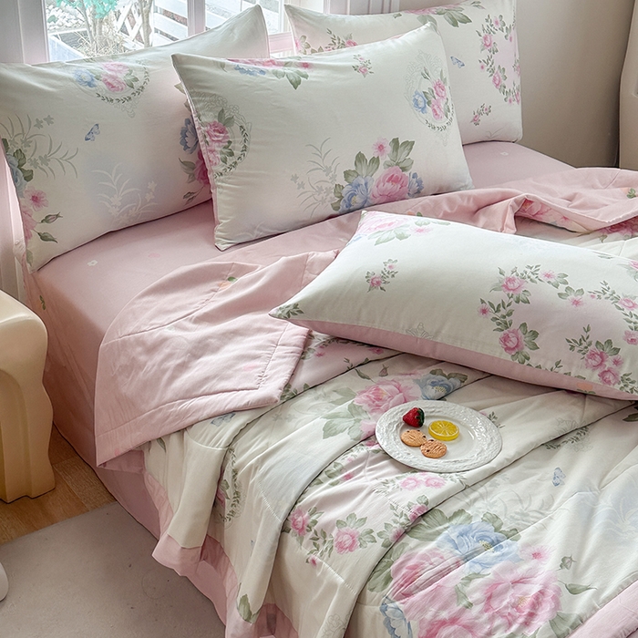 91家纺网 家纺一手货源 找家纺 瑜珠家纺 2025新款里外全棉棉花夏被 法尔曼玫瑰