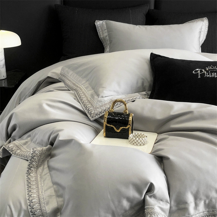 91家纺网 家纺一手货源 找家纺 保罗圣迪奥 2025新款50双股全棉长绒棉四件套-艾瑟琳系列 艾瑟琳-绅士灰