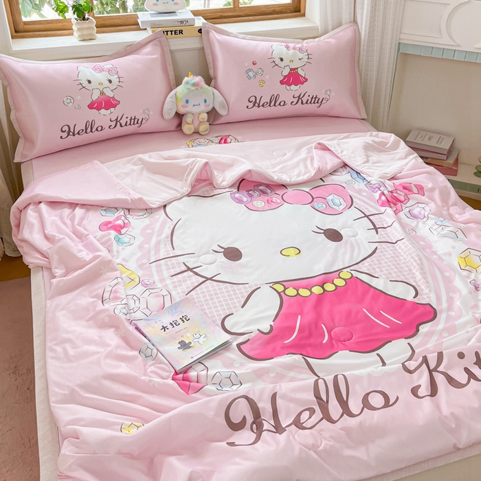 91家纺网 家纺一手货源 找家纺 （总）博雅 2025新款 三丽鸥凉感丝夏被冰丝凉席组合四件套