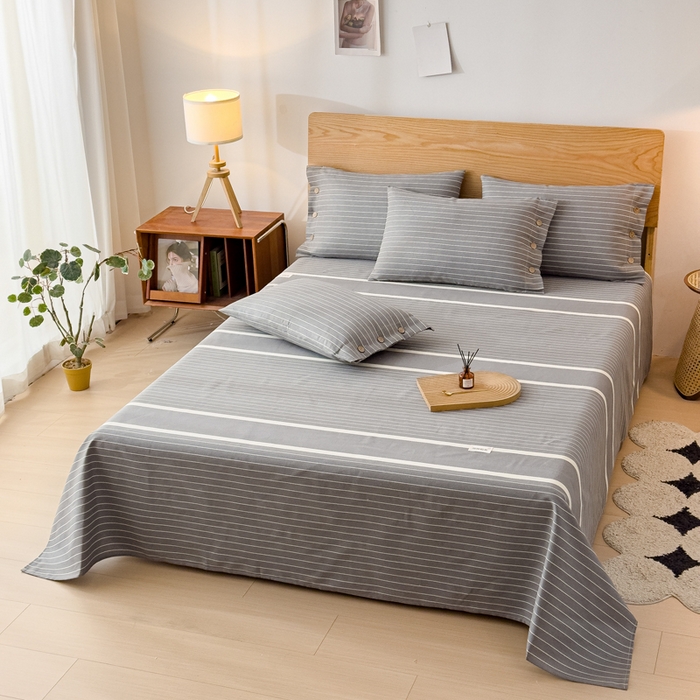 91家纺网 家纺一手货源 找家纺 仟网汇 2025新款活性印染无印纽扣原棉老粗布三件套 宁静灰