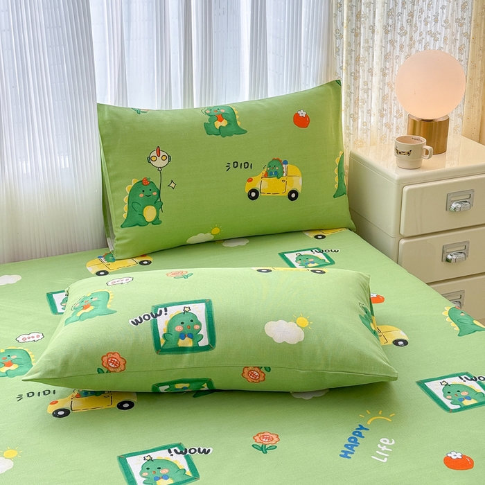 91家纺网 家纺一手货源 找家纺 仟网汇 2025新款老粗布床单粗布凉席老粗布单床单枕套单品 恐龙绿