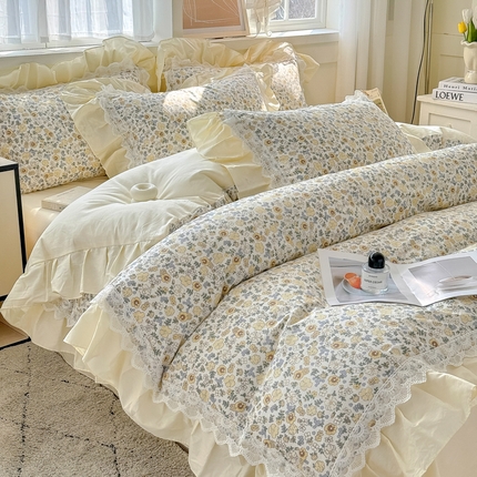 锦格家纺 2025年新款全棉印花小清新花边四件套 月朵